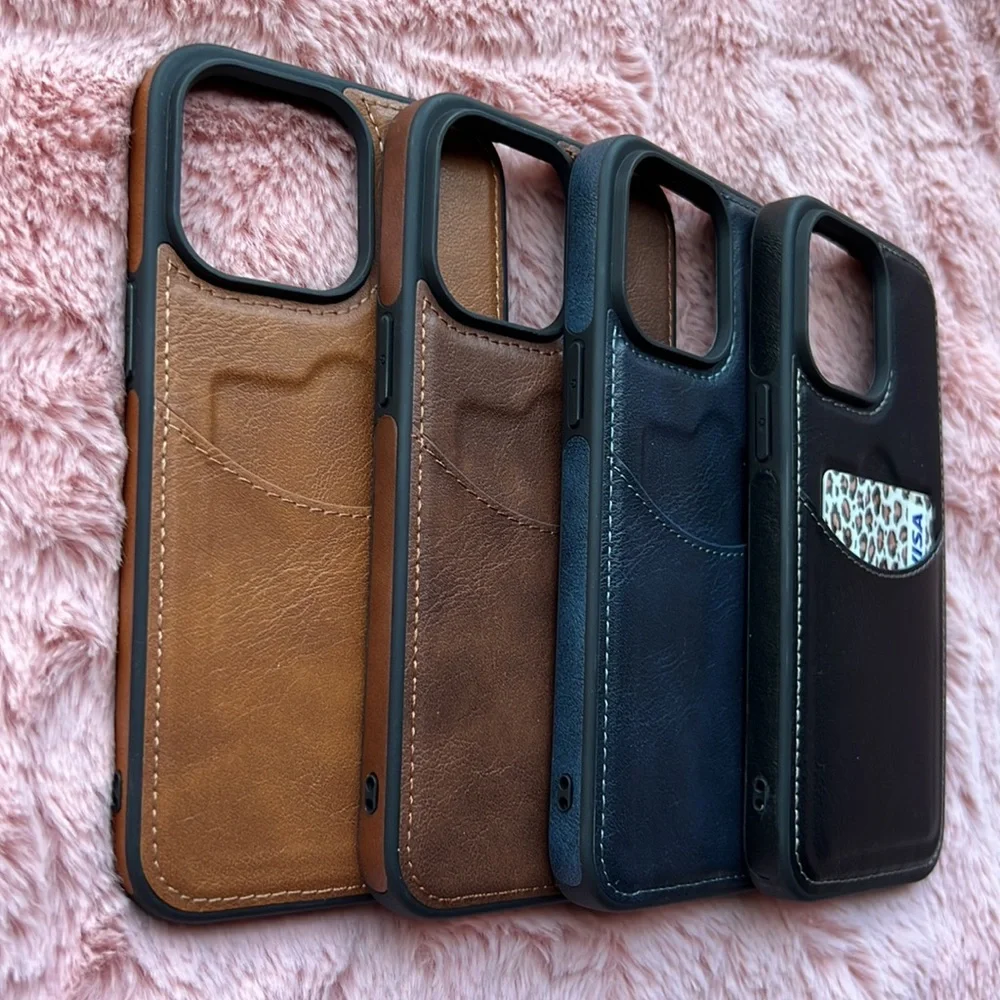 For iPhone 14 PLUS leather phone case with pocket holder with stitching cover
